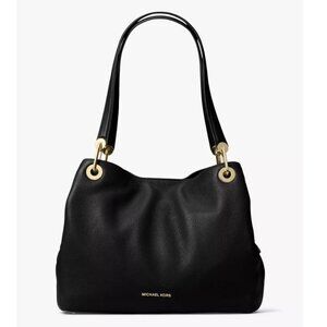 MICHAEL Michael Kors Raven Large Leather Shoulder Bag, Black/Gold
